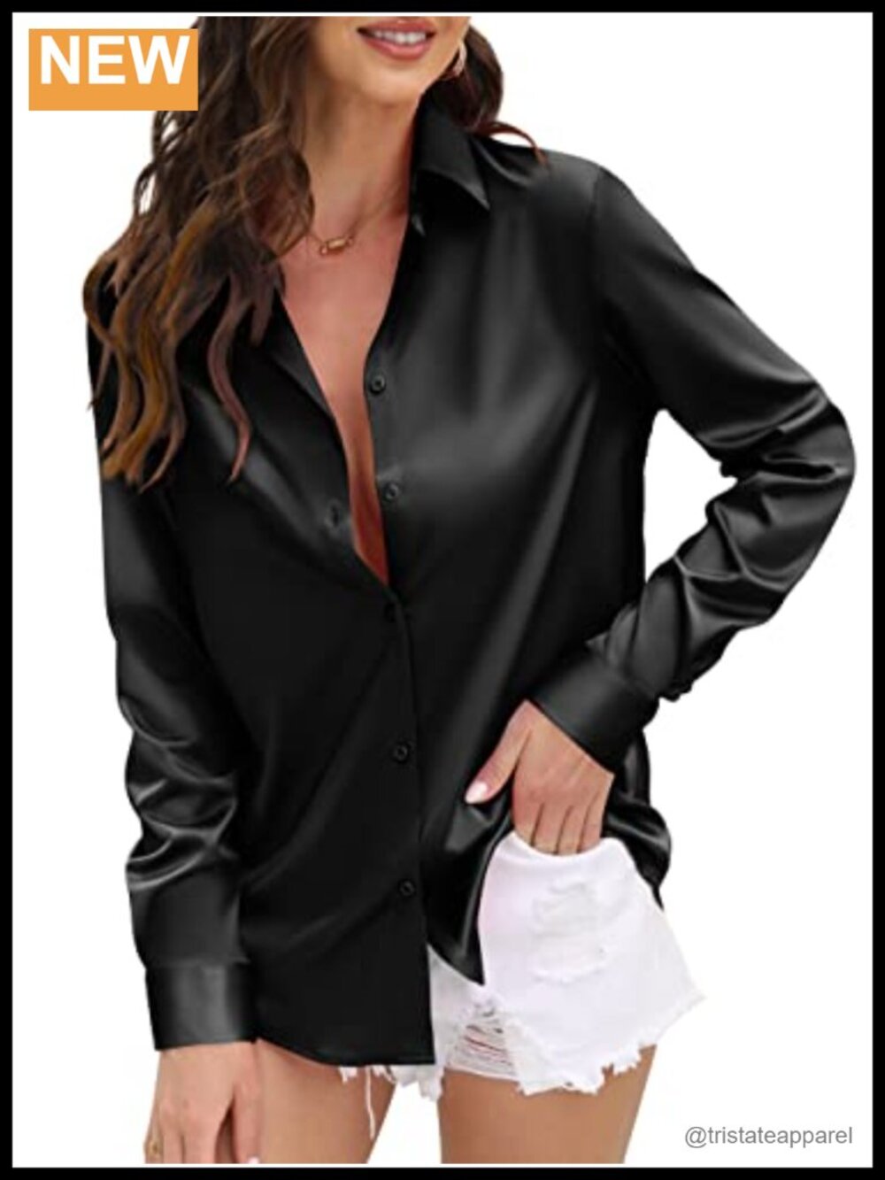 Silky Satin Long Sleeve Button Down Shirt Women Blouse Work Office Wear